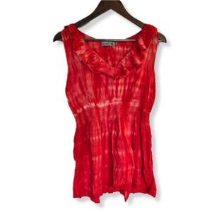 Unity red tie dye empire Waist ruffle neckline tank top women's medium rayon